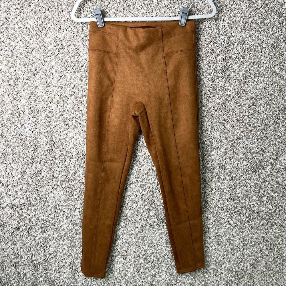 Spanx Leggings Women's Small Brown Faux Suede‎ High Waist Pull On
